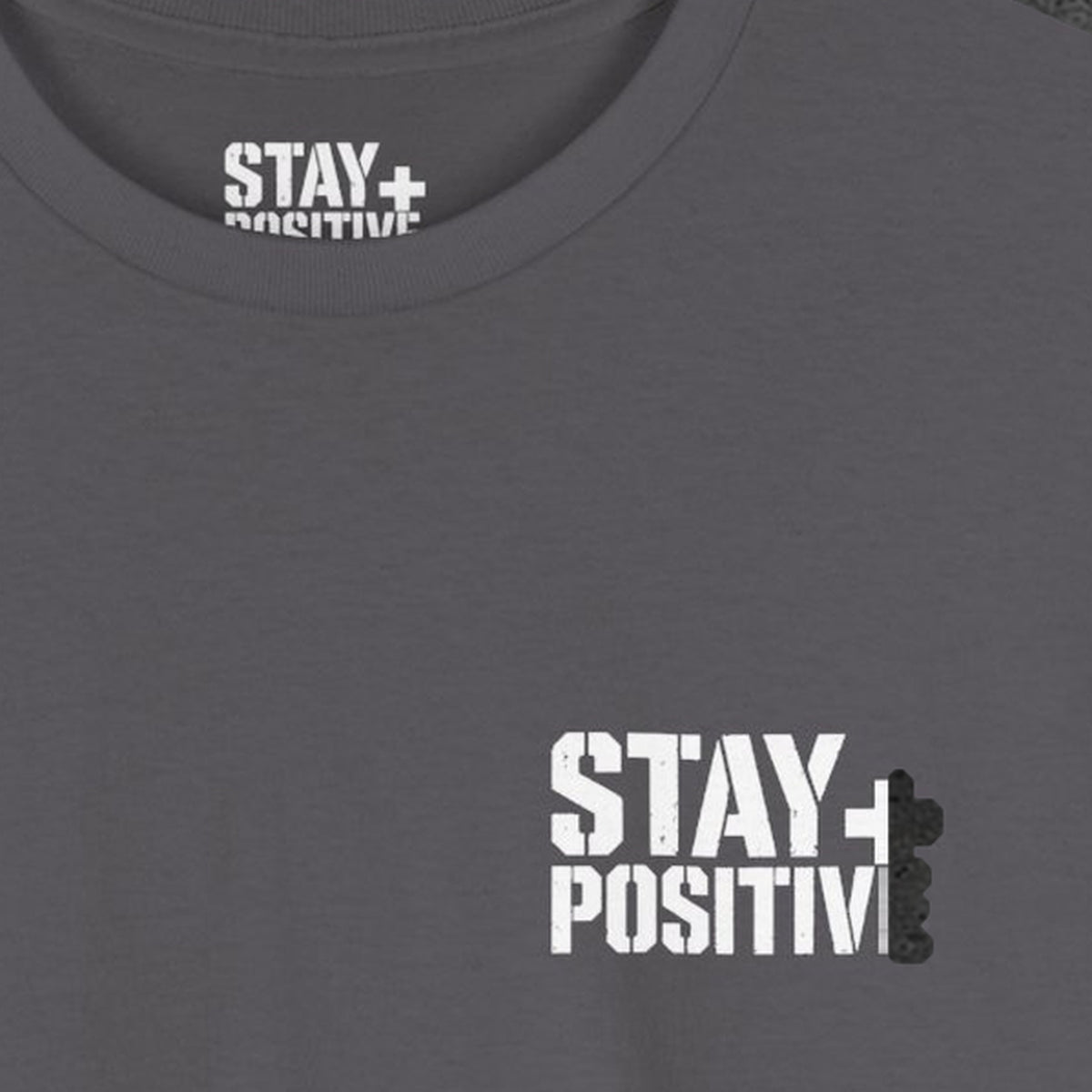 It's Not Over Till You Quit Tee – Stay Positive – Charcoal – front print close-up