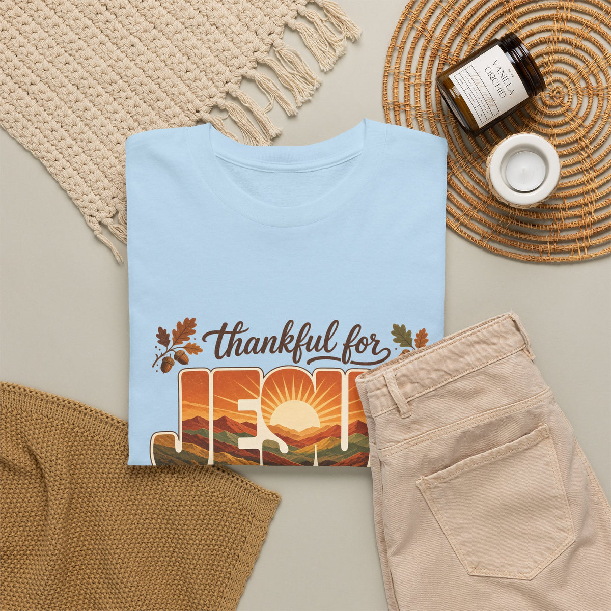 Thankful for Jesus Mountain Sunrise Thanksgiving Tee