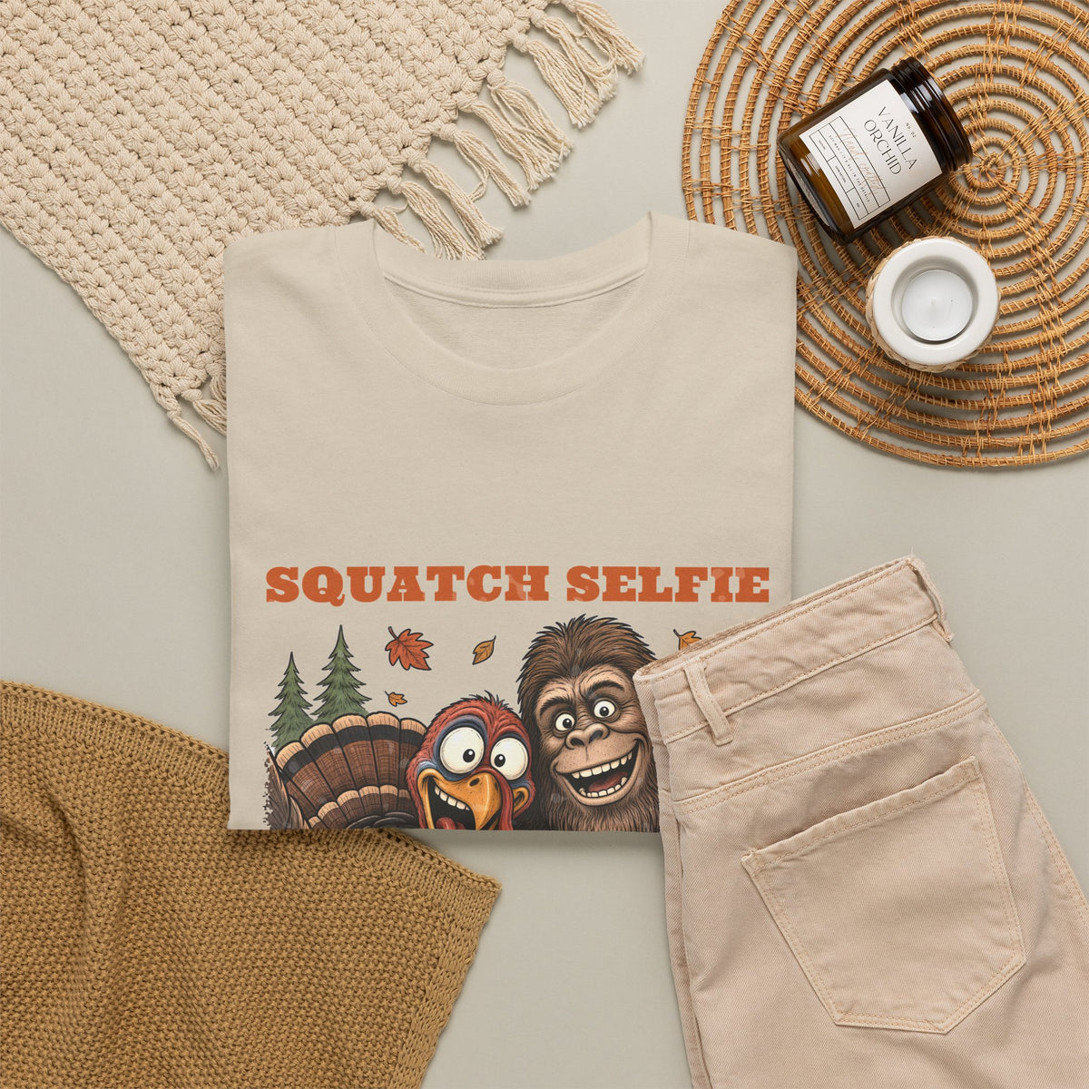 Squatch Selfie Bigfoot Turkey Thanksgiving Tee