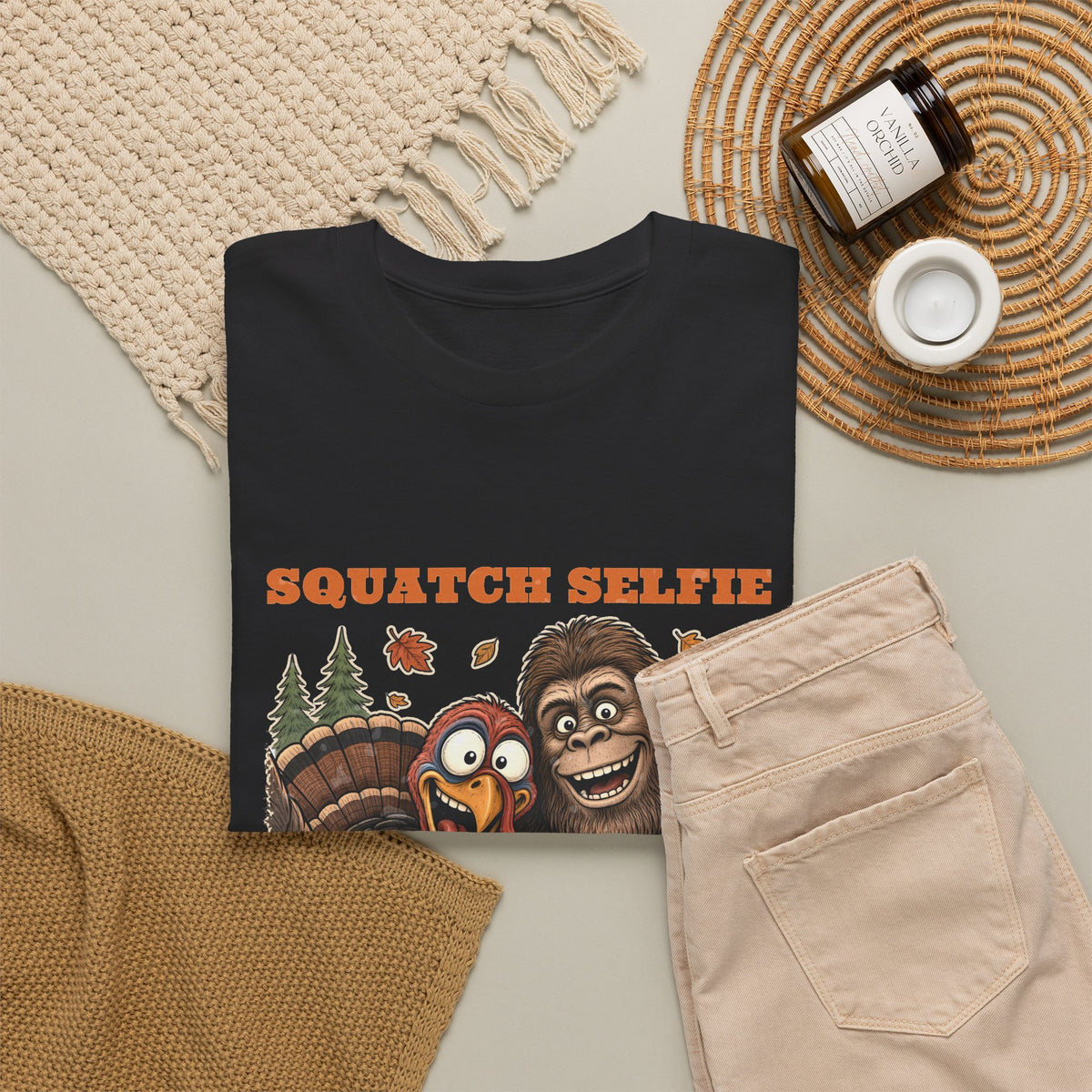 Squatch Selfie Bigfoot Turkey Thanksgiving Tee