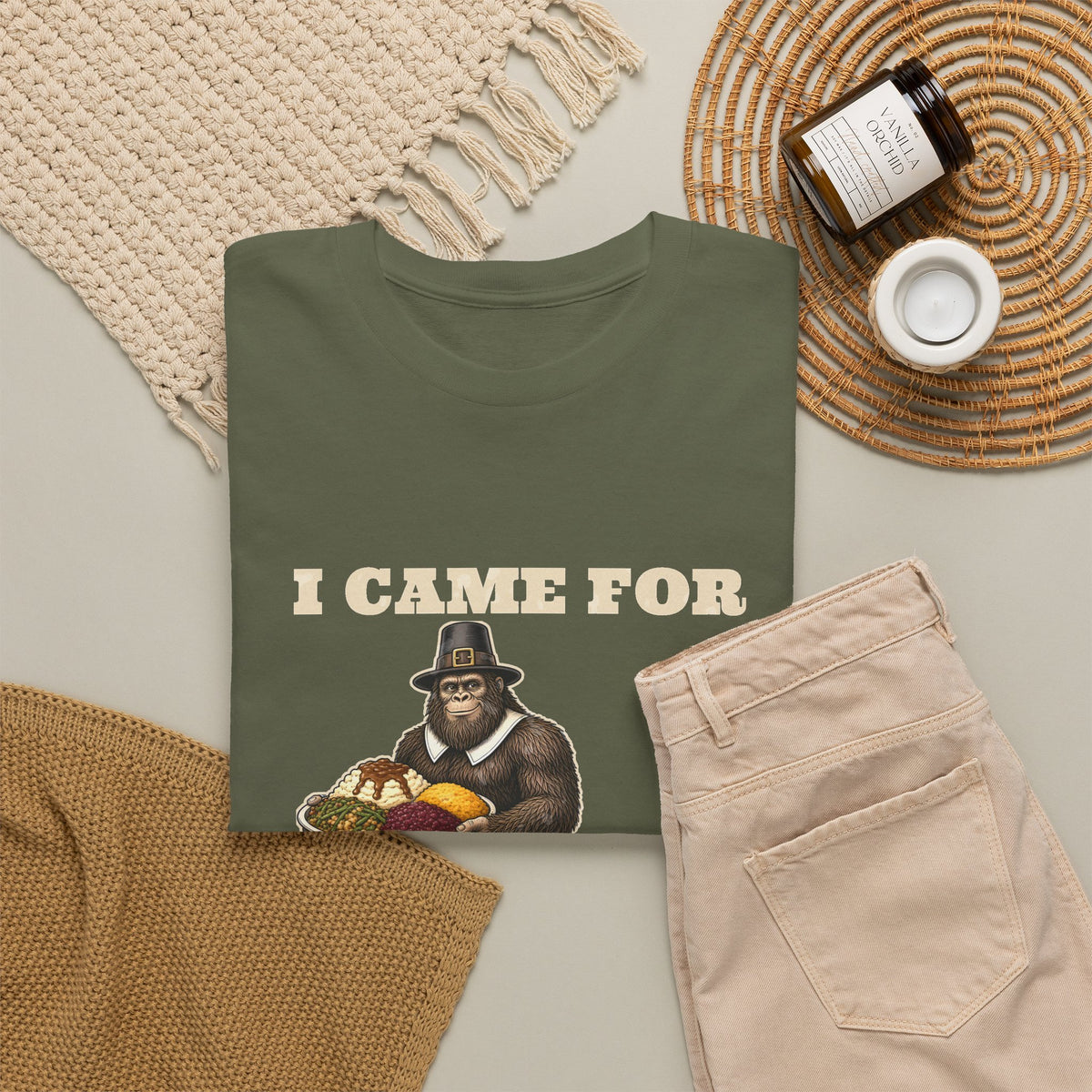 I Came for the Sides Pilgrim Bigfoot Thanksgiving Tee