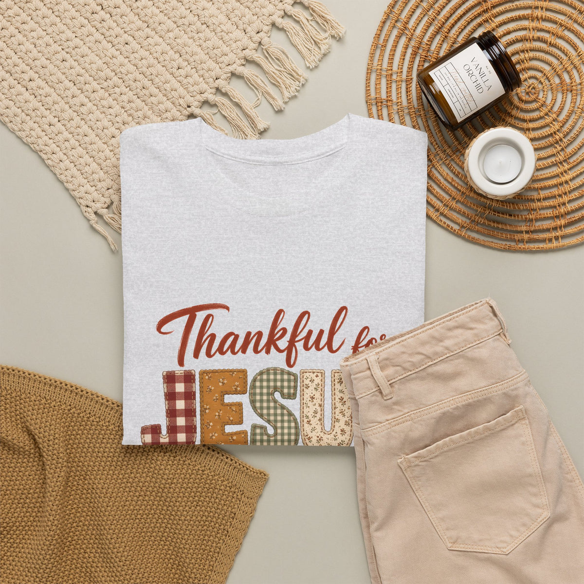 Thankful for Jesus Patchwork Quilt Thanksgiving Tee