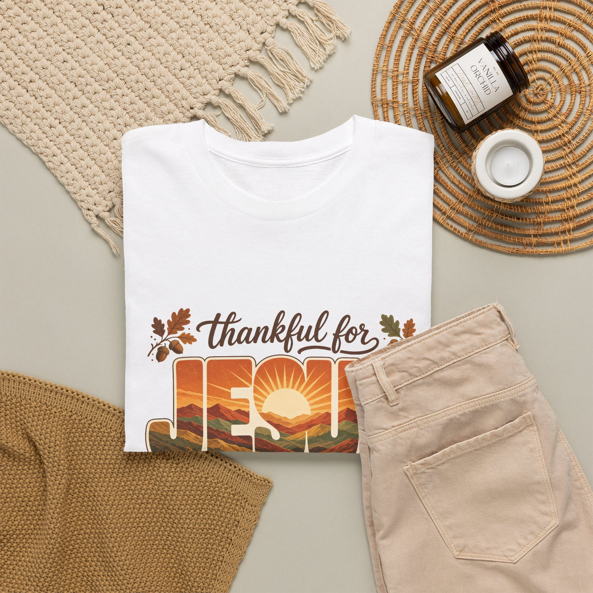 Thankful for Jesus Mountain Sunrise Thanksgiving Tee
