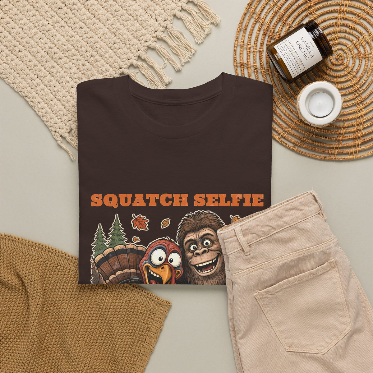 Squatch Selfie Bigfoot Turkey Thanksgiving Tee