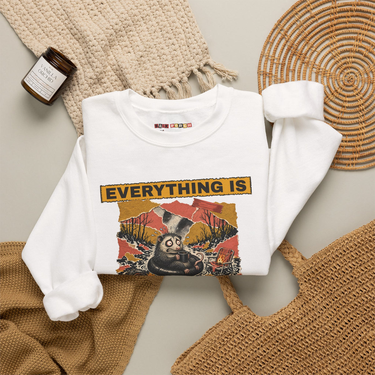Everything Is Fine Stressed Possum Sweatshirt – Back Porch Sass