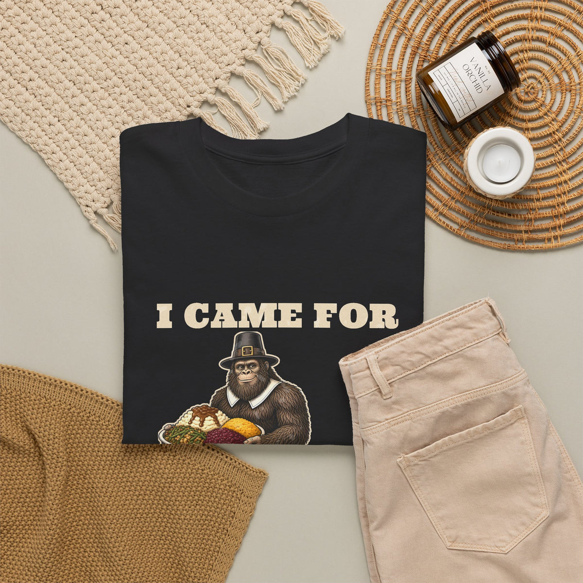I Came for the Sides Pilgrim Bigfoot Thanksgiving Tee