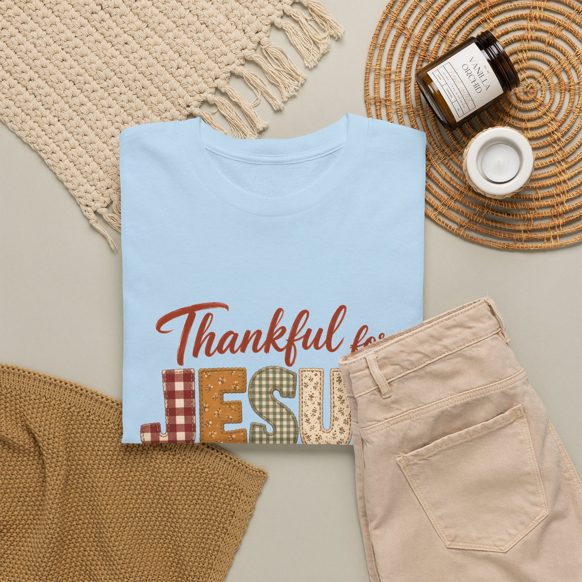 Thankful for Jesus Patchwork Quilt Thanksgiving Tee