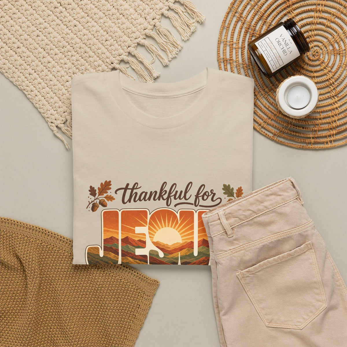Thankful for Jesus Mountain Sunrise Thanksgiving Tee