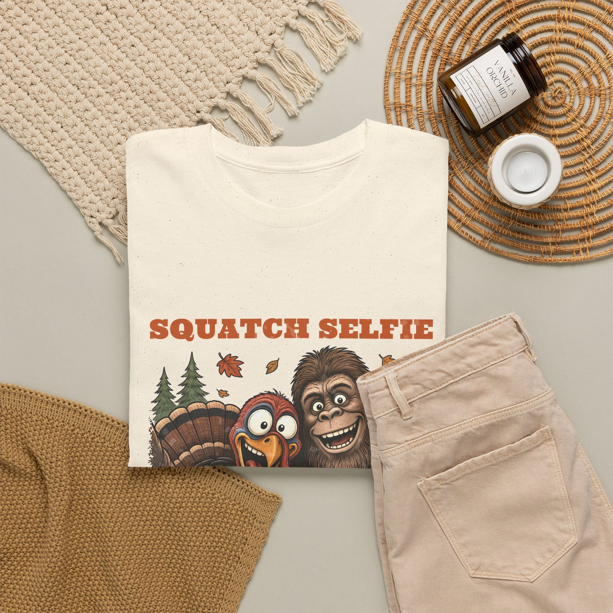 Squatch Selfie Bigfoot Turkey Thanksgiving Tee