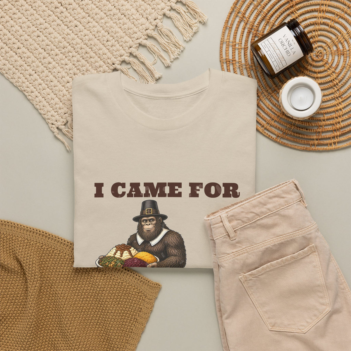 I Came for the Sides Pilgrim Bigfoot Thanksgiving Tee