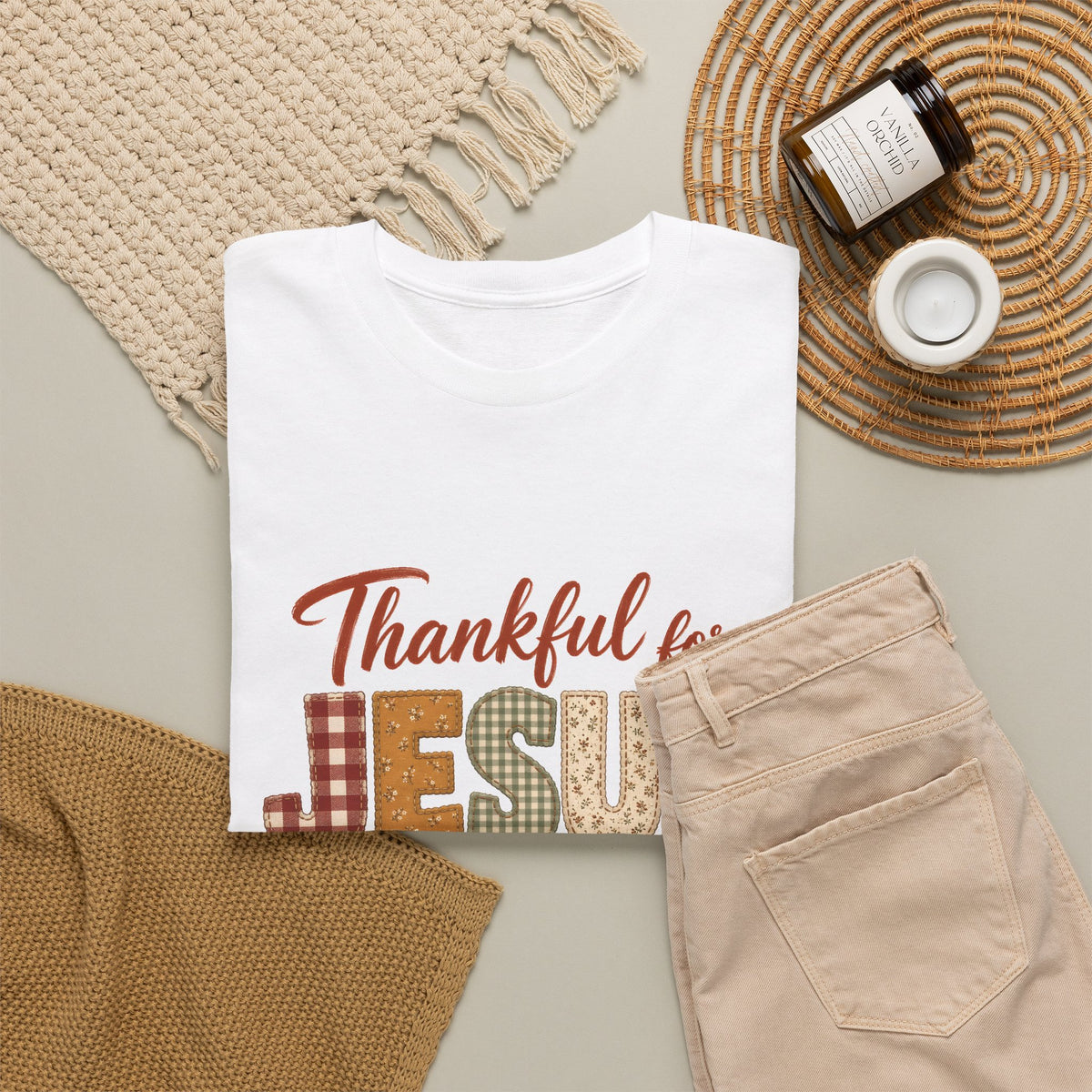 Thankful for Jesus Patchwork Quilt Thanksgiving Tee