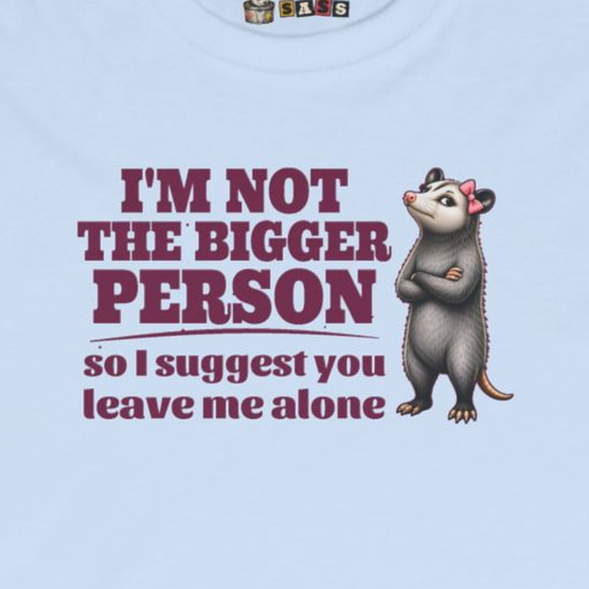 I'm Not The Bigger Person - Carla Long Sleeve Tee – Light Blue – front print close-up