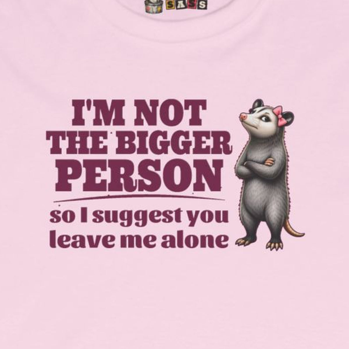 I'm Not The Bigger Person - Carla Long Sleeve Tee – Light Pink – front print close-up