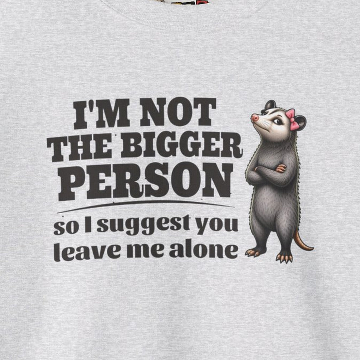 I'm Not The Bigger Person - Carla Sweatshirt – Ash – front print close-up