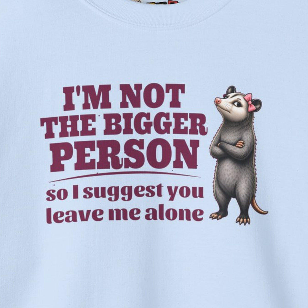 I'm Not The Bigger Person - Carla Sweatshirt – Light Blue – front print close-up