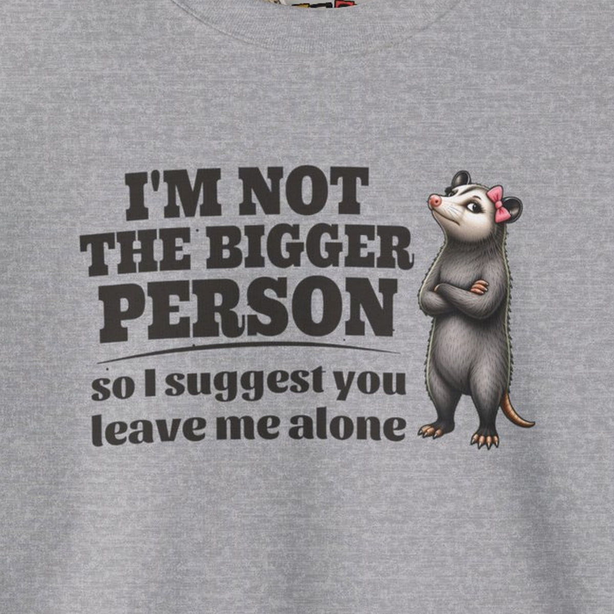 I'm Not The Bigger Person - Carla Sweatshirt – Sport Grey – front print close-up