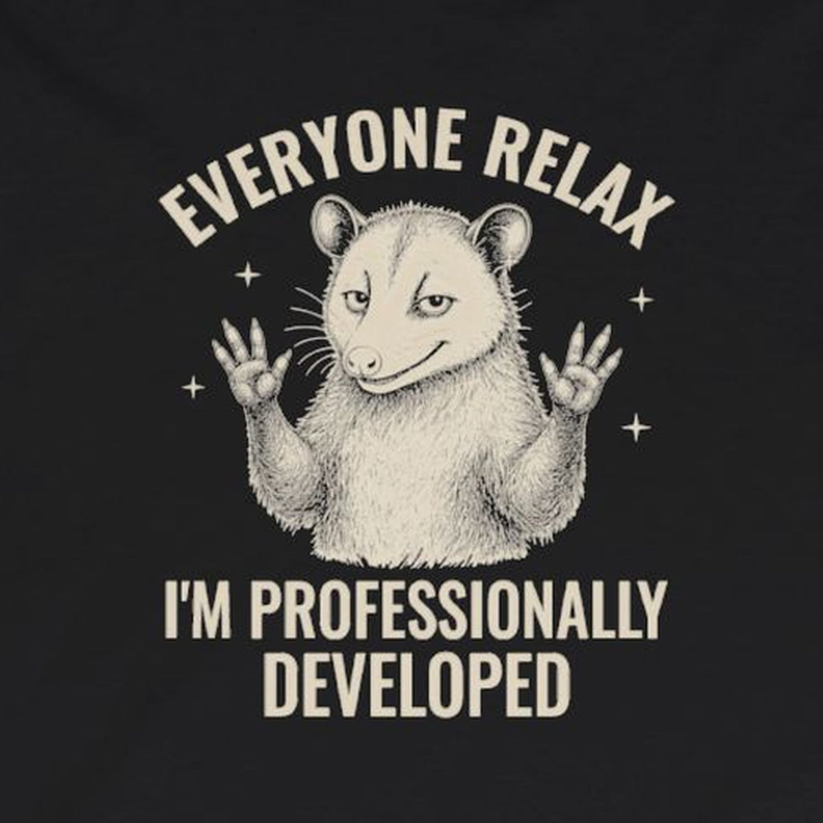 Everyone Relax I'm Professionally Developed - Carl Long Sleeve Tee – Black – front print close-up