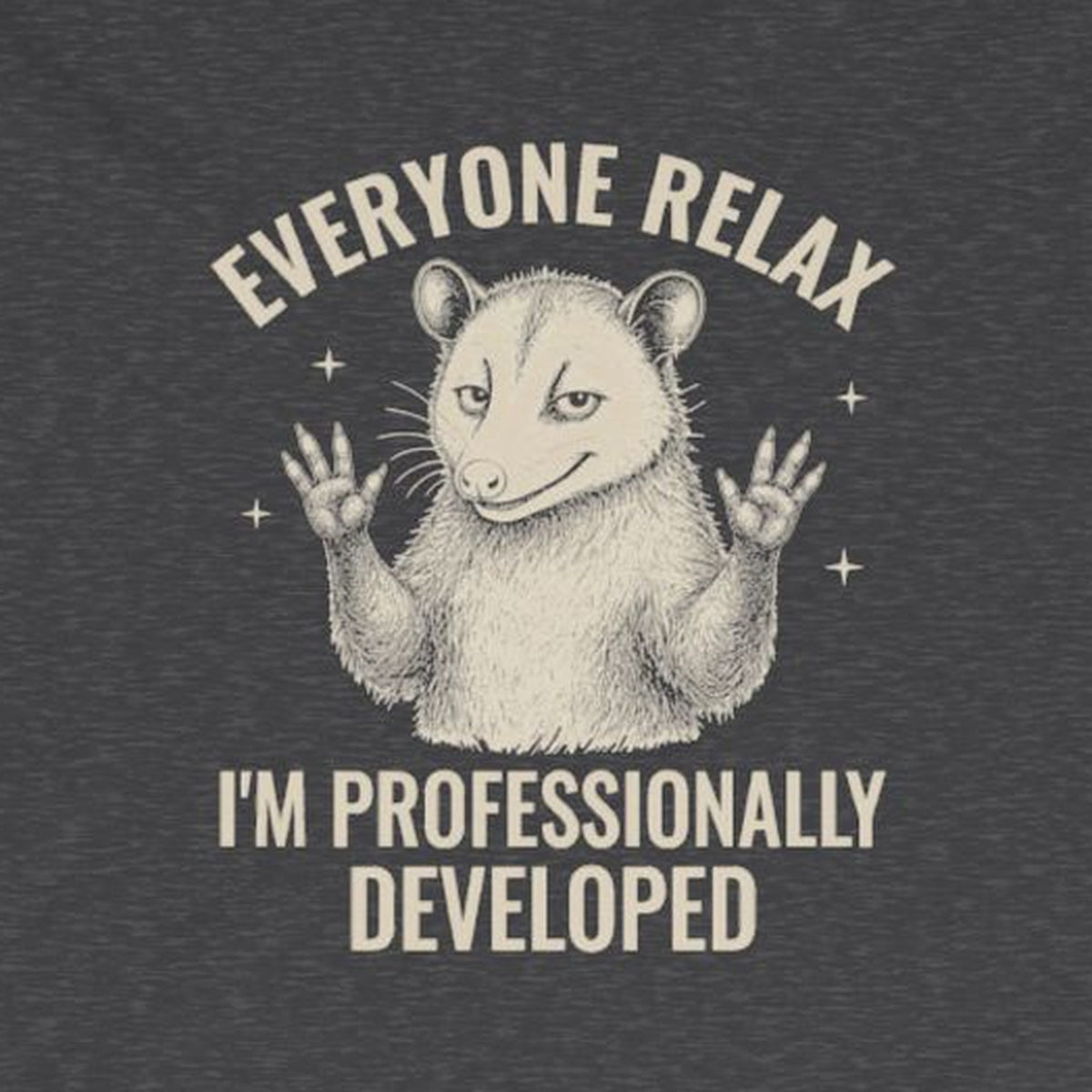 Everyone Relax I'm Professionally Developed - Carl Long Sleeve Tee – Dark Heather – front print close-up