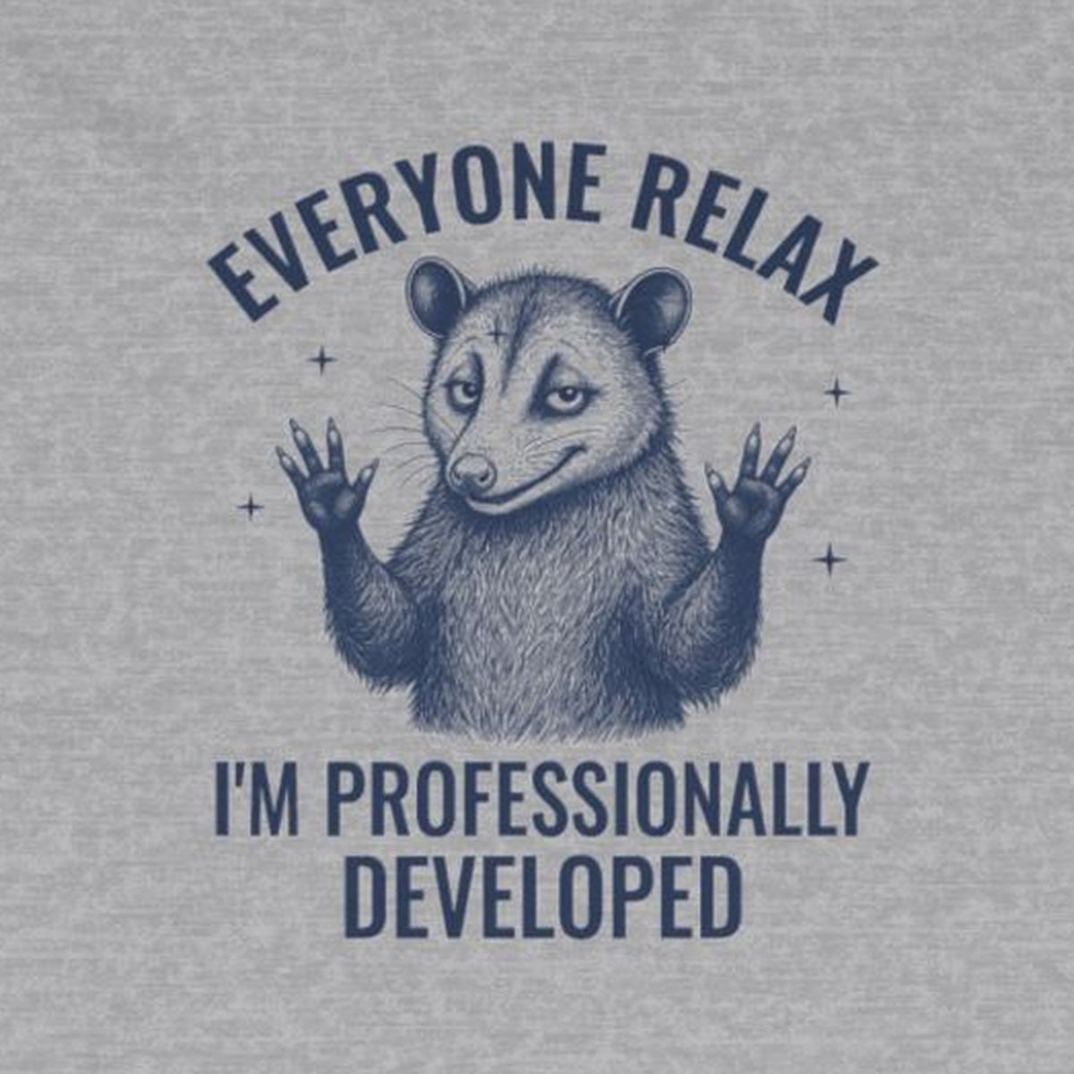 Everyone Relax I'm Professionally Developed - Carl Long Sleeve Tee – Sport Grey – front print close-up