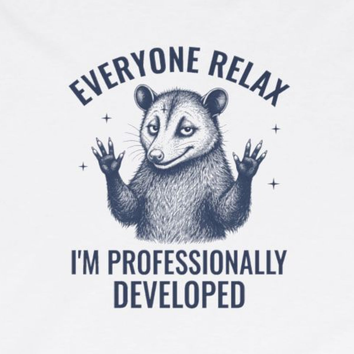 Everyone Relax I'm Professionally Developed - Carl Long Sleeve Tee – White – front print close-up