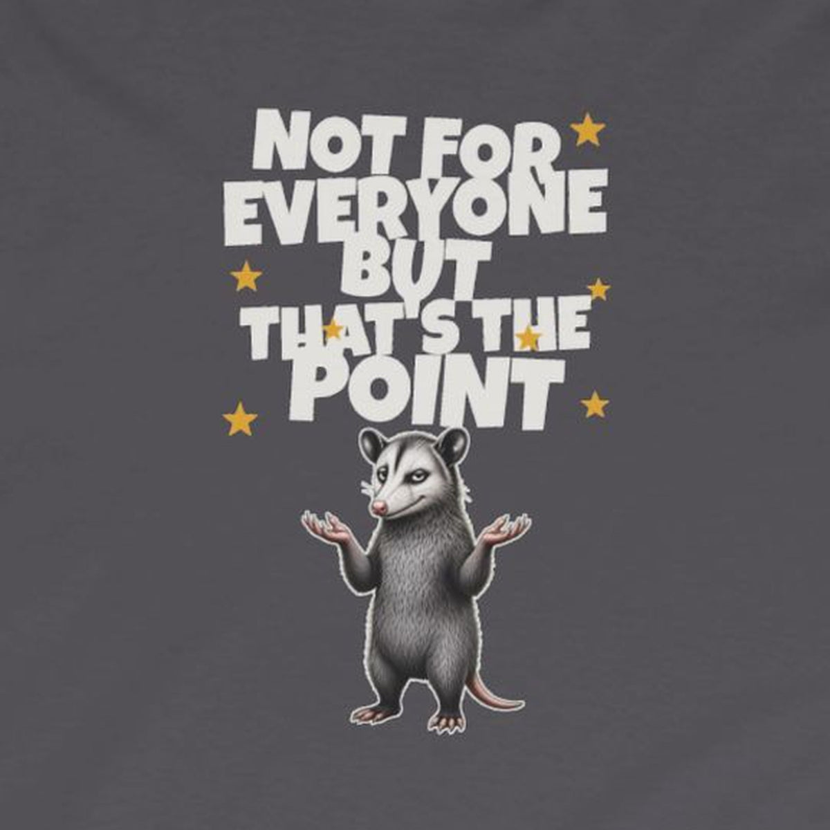 Not For Everyone But That's The Point - Carl Long Sleeve Tee – Charcoal – front print close-up