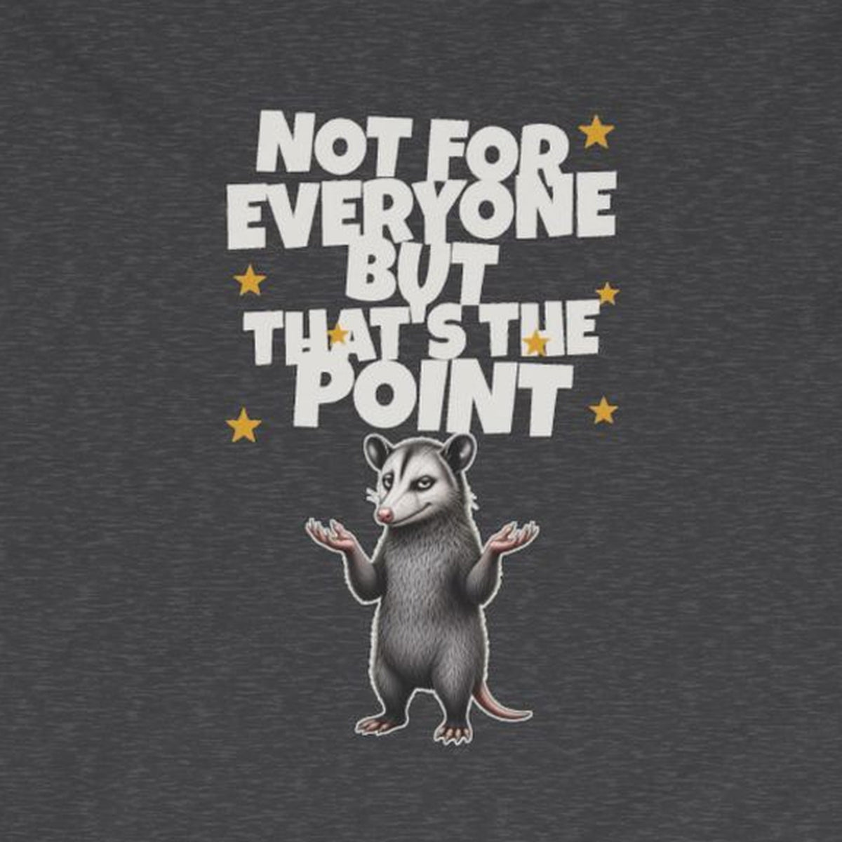 Not For Everyone But That's The Point - Carl Long Sleeve Tee – Dark Heather – front print close-up