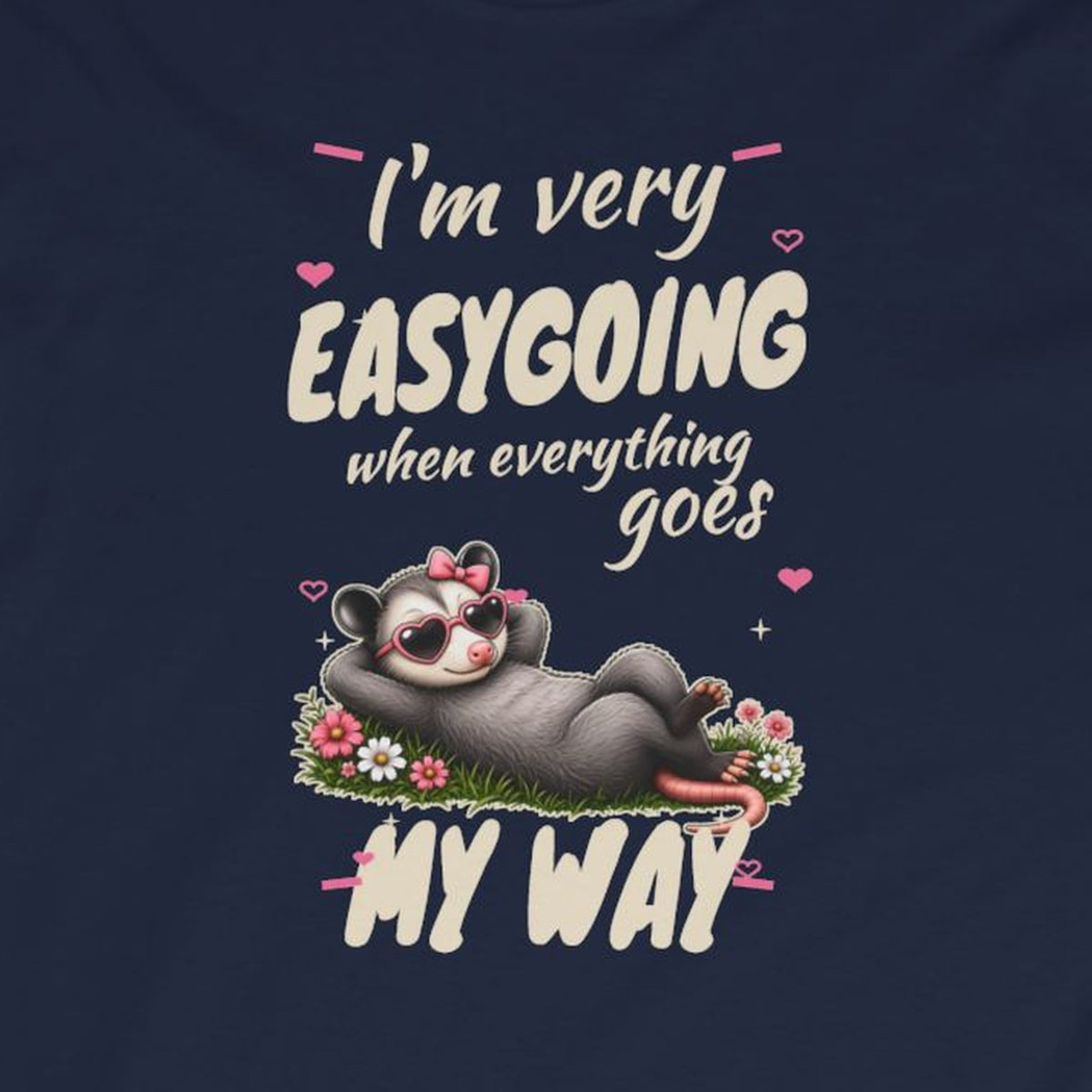 I'm Very Easygoing When Everything Goes My Way - Carla Long Sleeve Tee – Navy – front print close-up