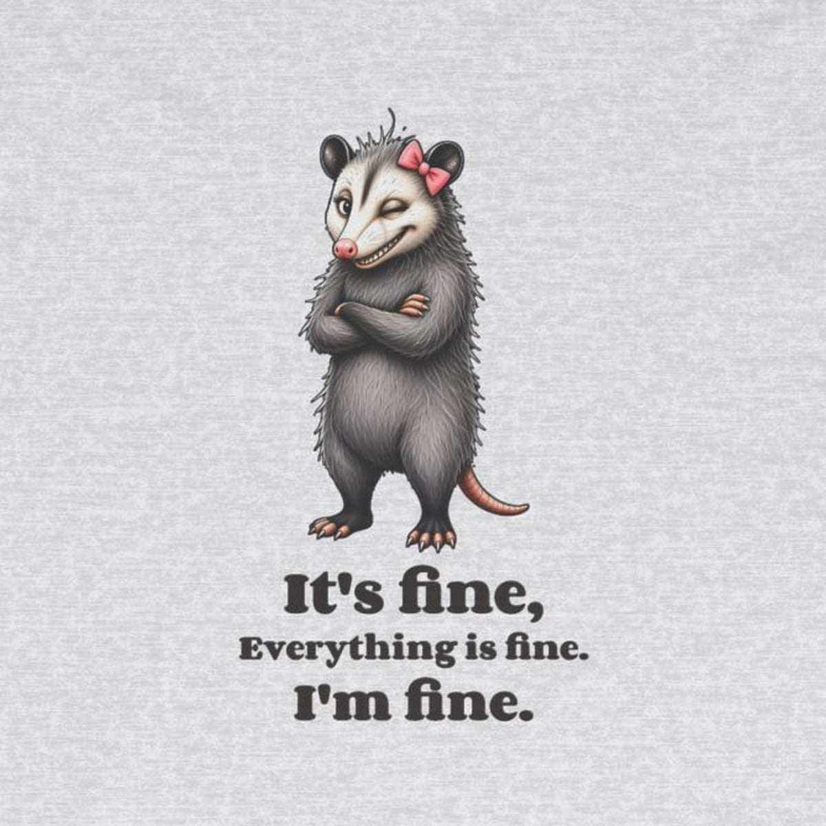 It's Fine, Everything Is Fine, I'm Fine - Carla Long Sleeve Tee – Ash – front print close-up