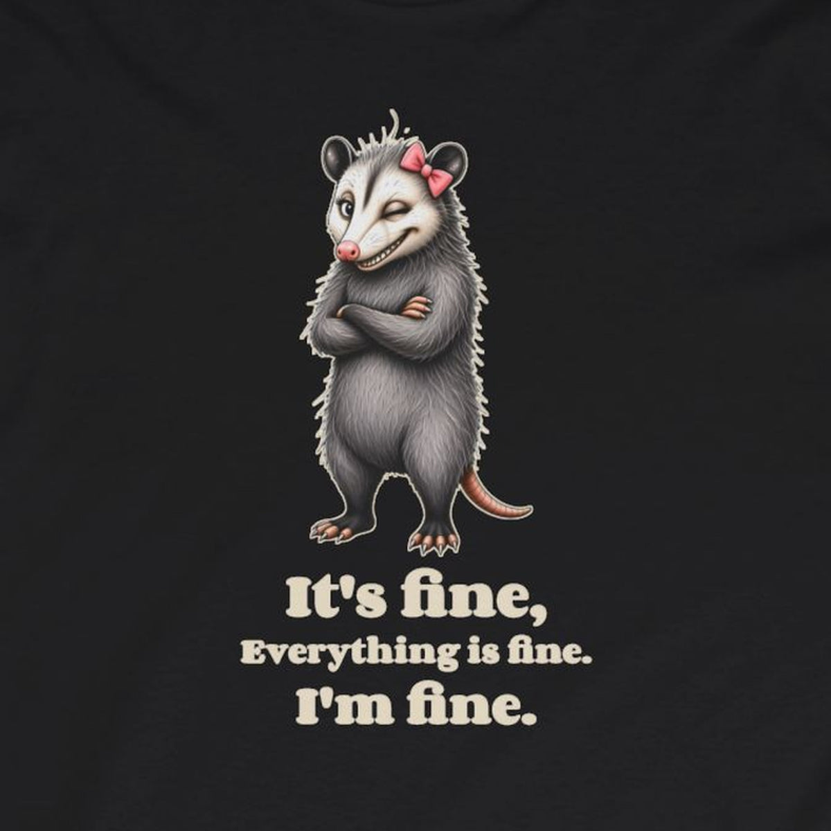 It's Fine, Everything Is Fine, I'm Fine - Carla Long Sleeve Tee – Black – front print close-up