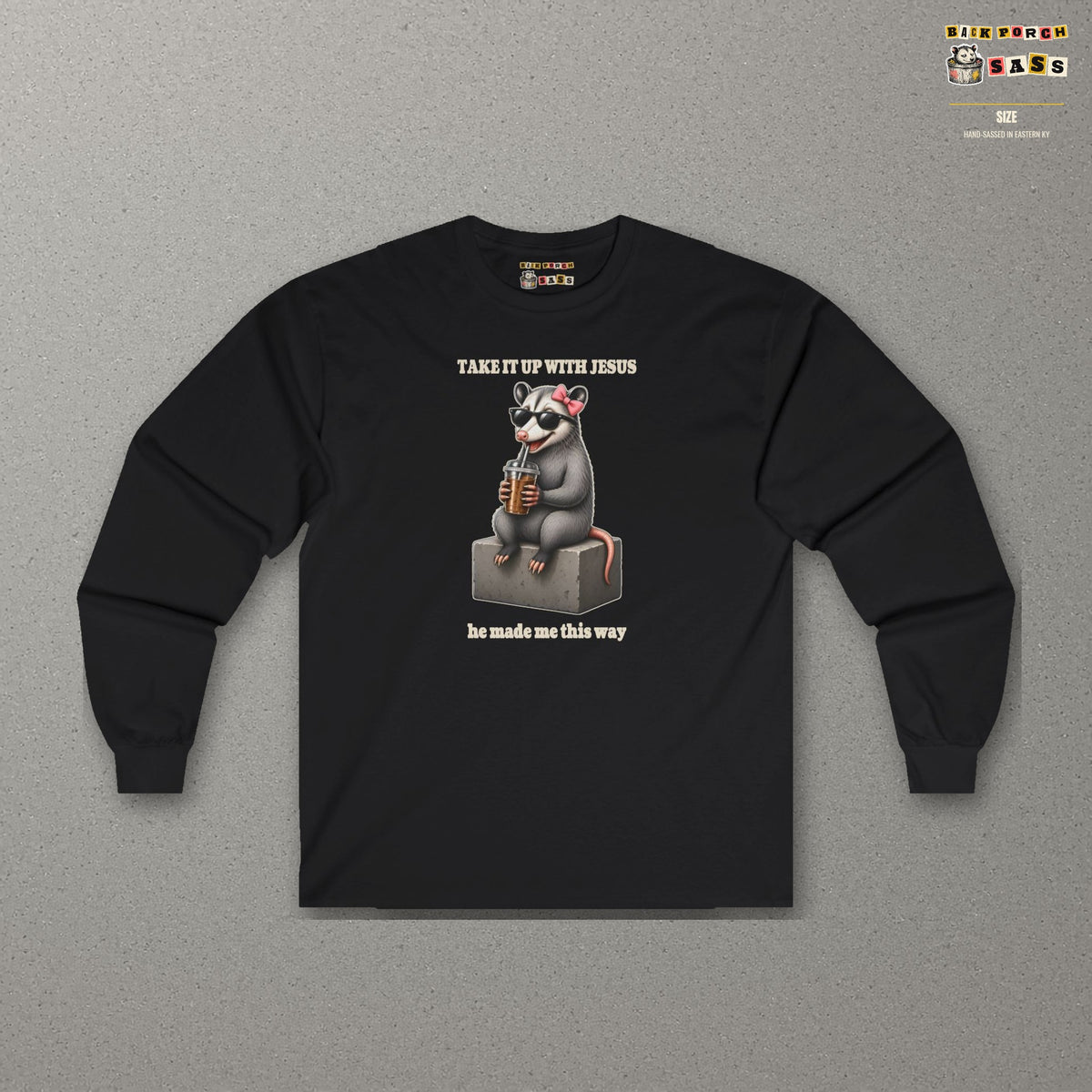 Take It Up With Jesus - Carla Long Sleeve Tee – Black – front