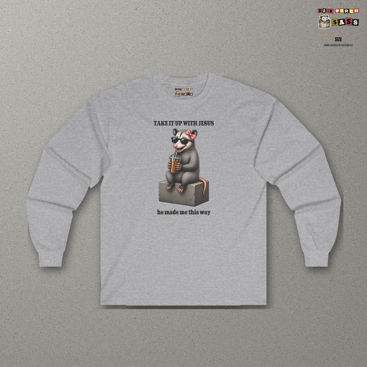 Take It Up With Jesus - Carla Long Sleeve Tee – Sport Grey – front