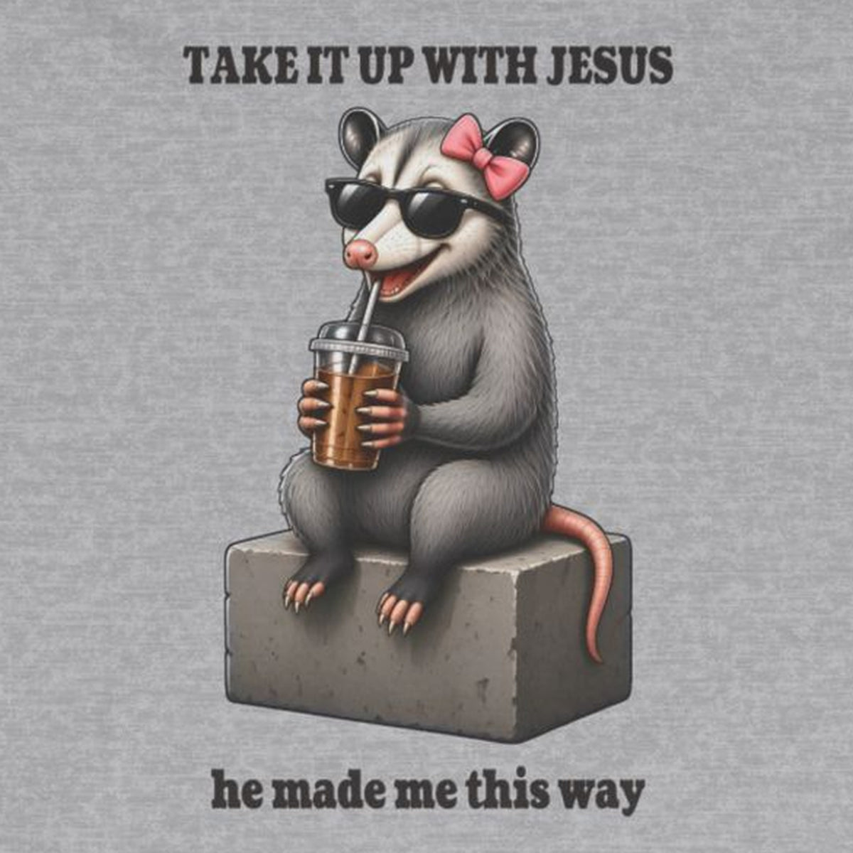 Take It Up With Jesus - Carla Long Sleeve Tee – Sport Grey – front print close-up