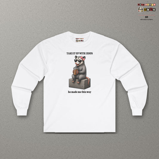 Take It Up With Jesus - Carla Long Sleeve Tee – White – front