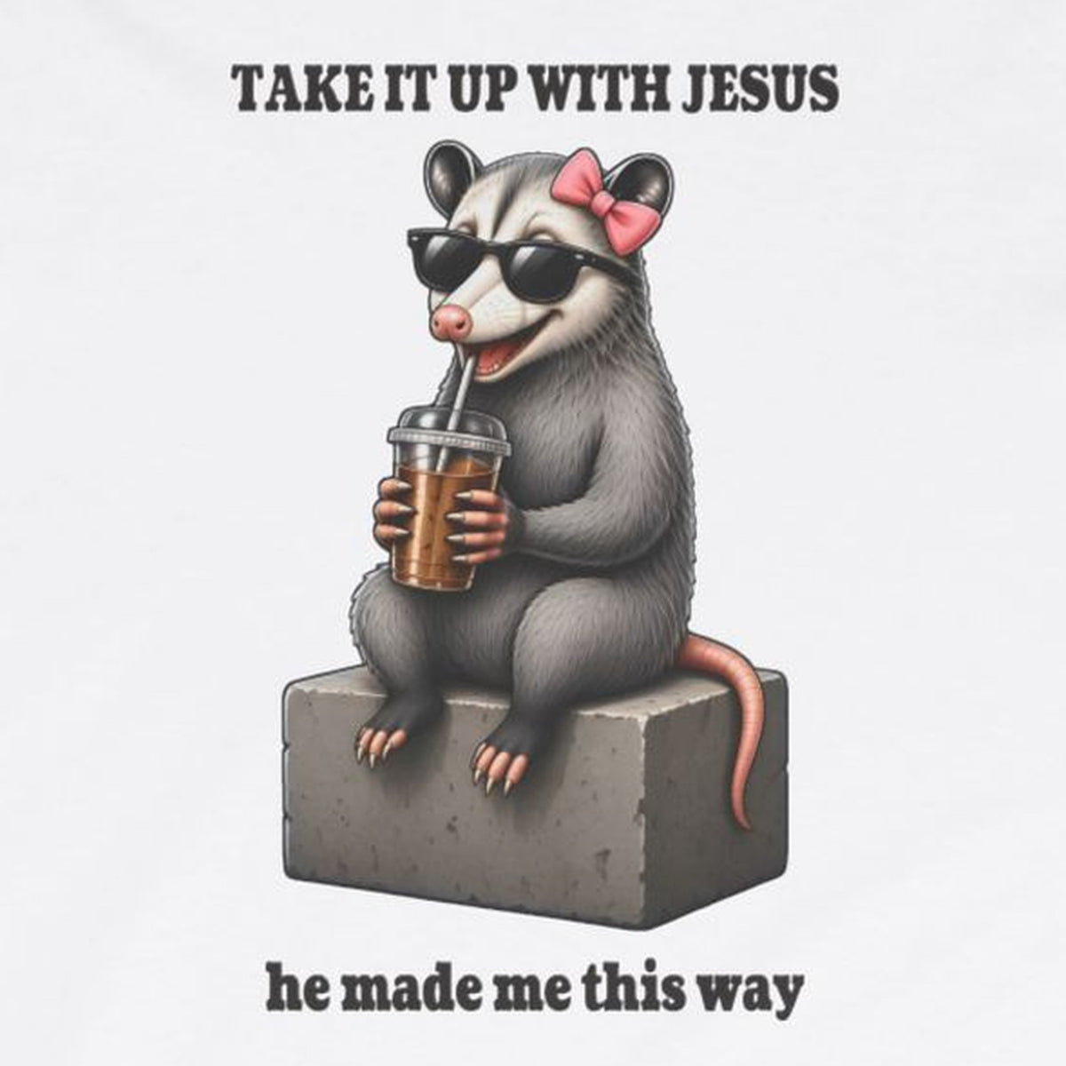 Take It Up With Jesus - Carla Long Sleeve Tee – White – front print close-up