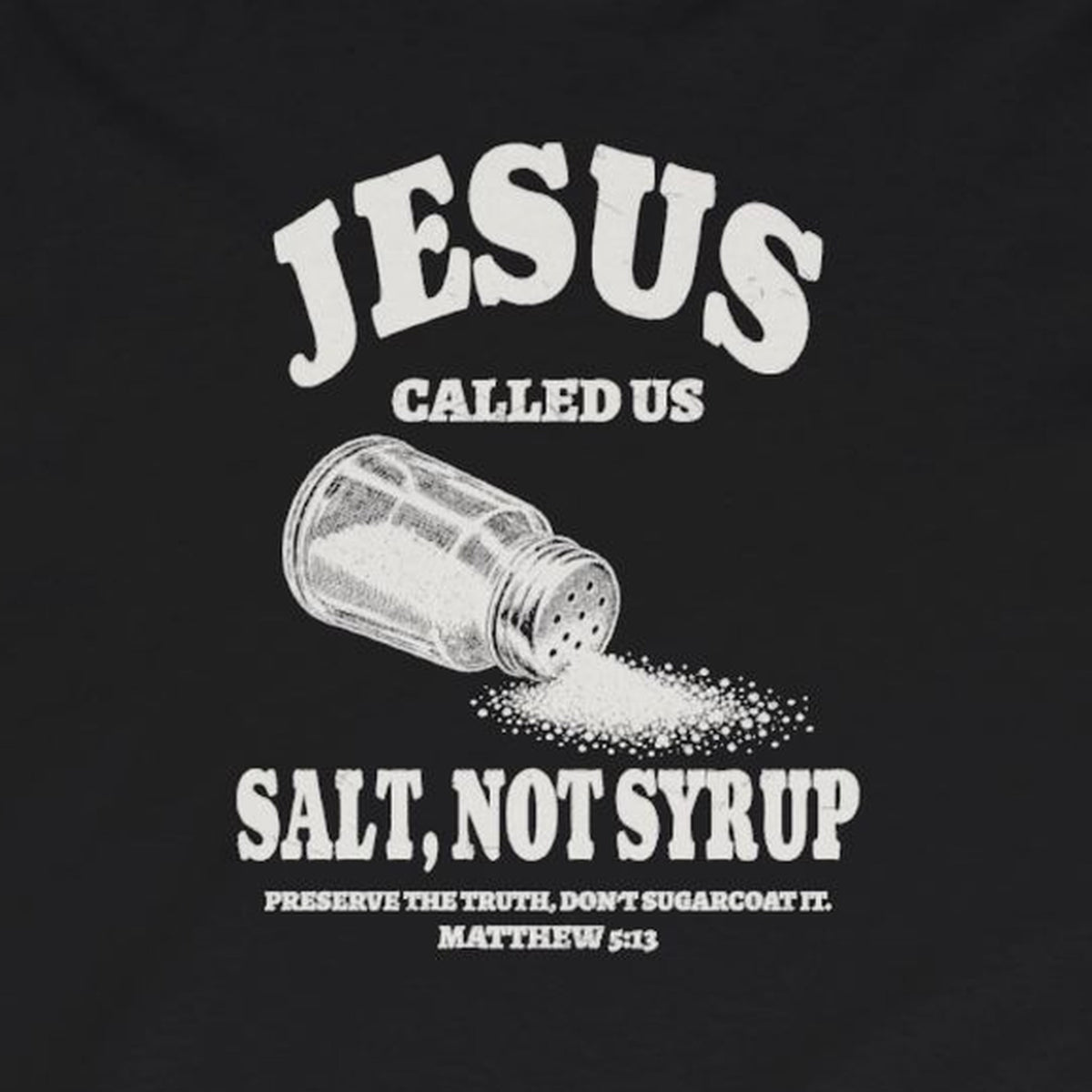 Salt Not Syrup Long Sleeve Tee – Black – front print close-up