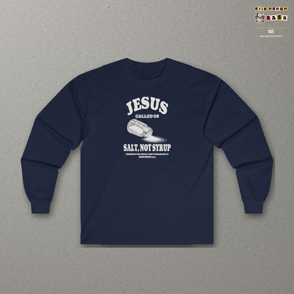 Salt Not Syrup Long Sleeve Tee – Navy – front