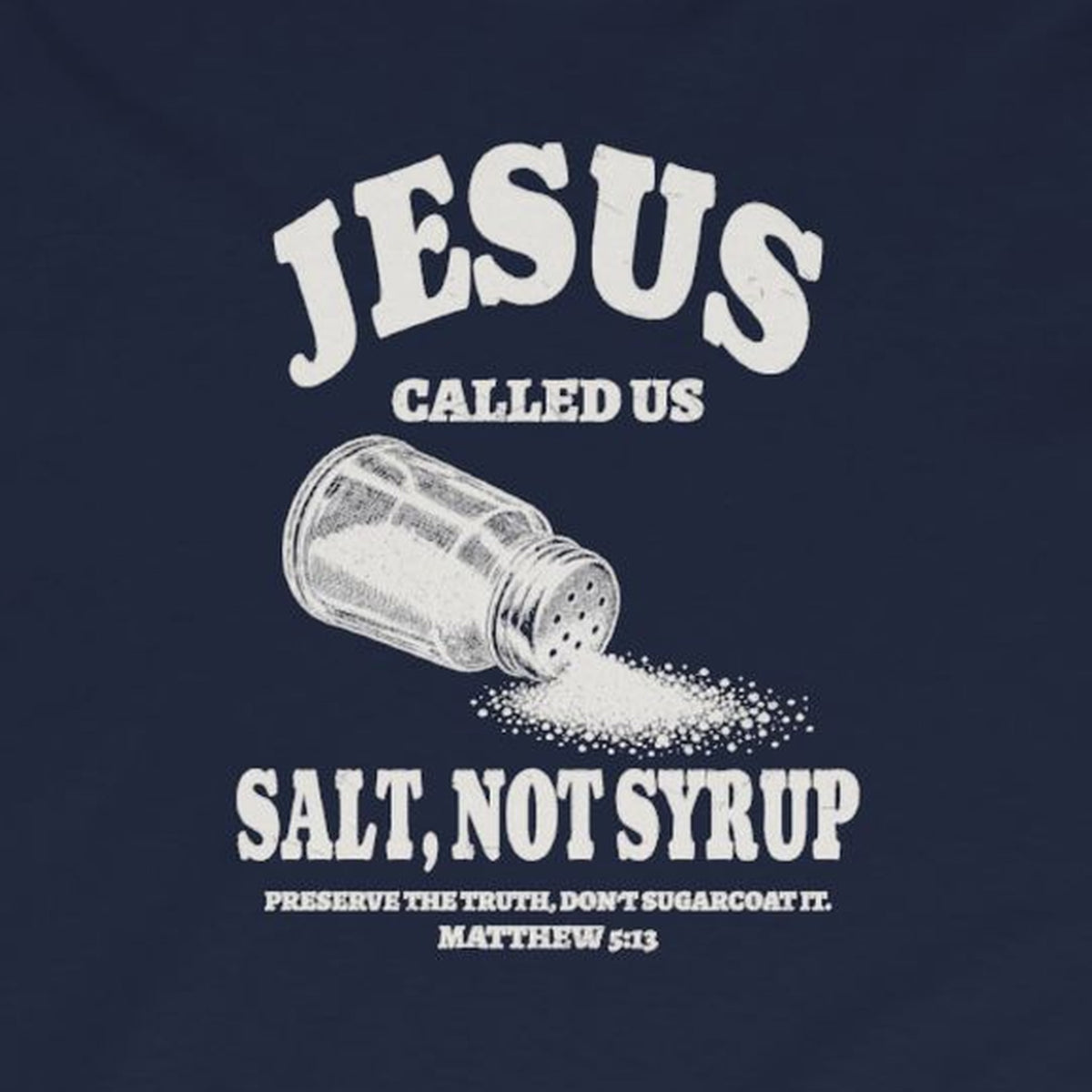 Salt Not Syrup Long Sleeve Tee – Navy – front print close-up