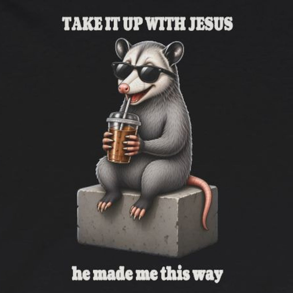 Take It Up With Jesus Long Sleeve Tee – Black – front print close-up