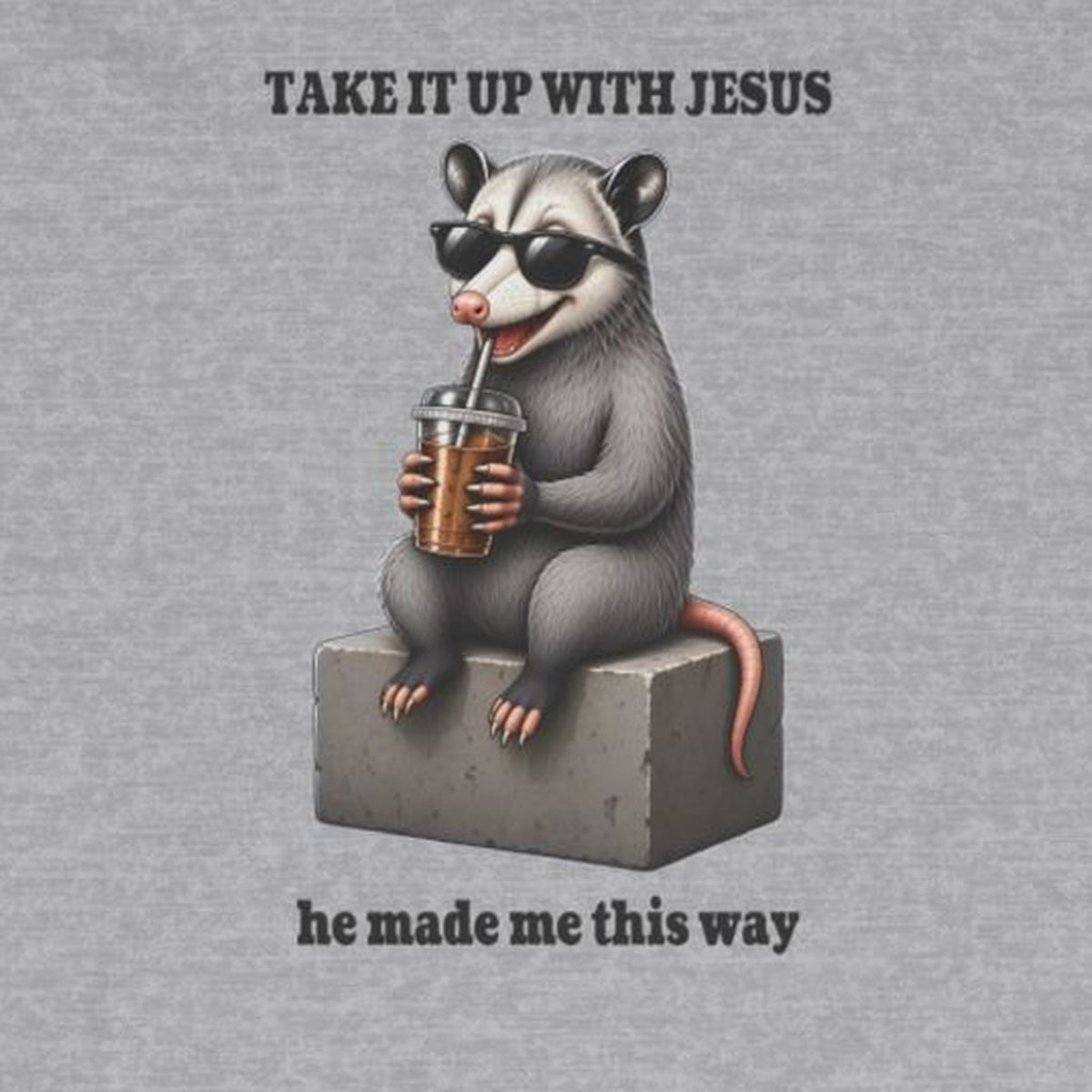 Take It Up With Jesus Long Sleeve Tee – Sport Grey – front print close-up