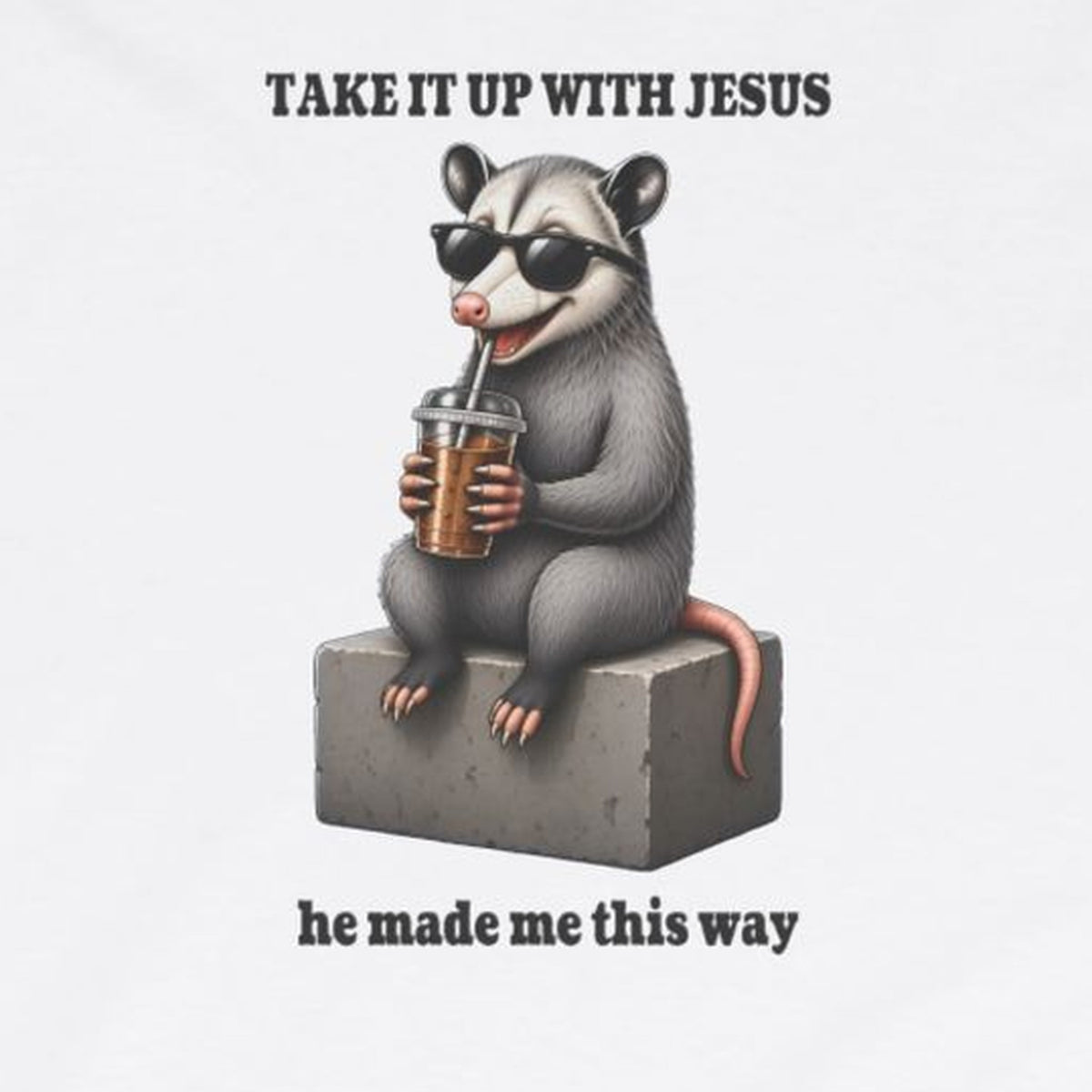 Take It Up With Jesus Long Sleeve Tee – White – front print close-up