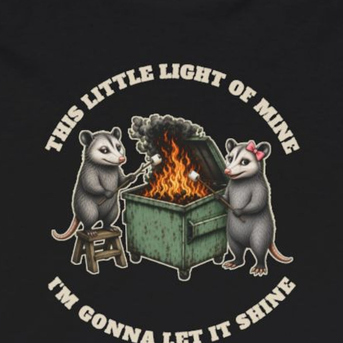 This Little Light of Mine Long Sleeve Tee – Black – front print close-up