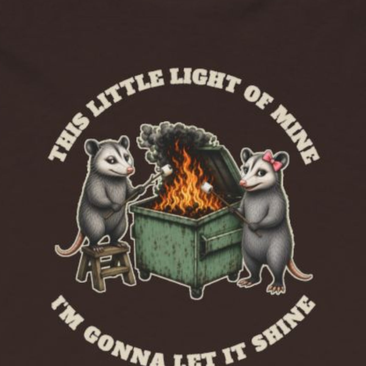 This Little Light of Mine Long Sleeve Tee – Dark Chocolate – front print close-up