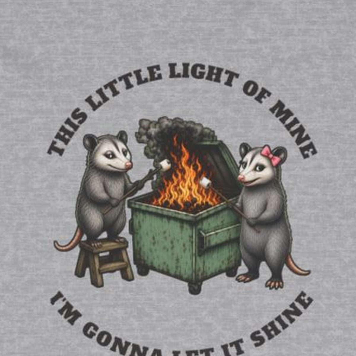 This Little Light of Mine Long Sleeve Tee – Sport Grey – front print close-up