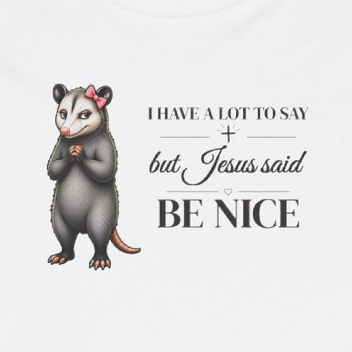 Be Nice Long Sleeve Tee – White – front print close-up