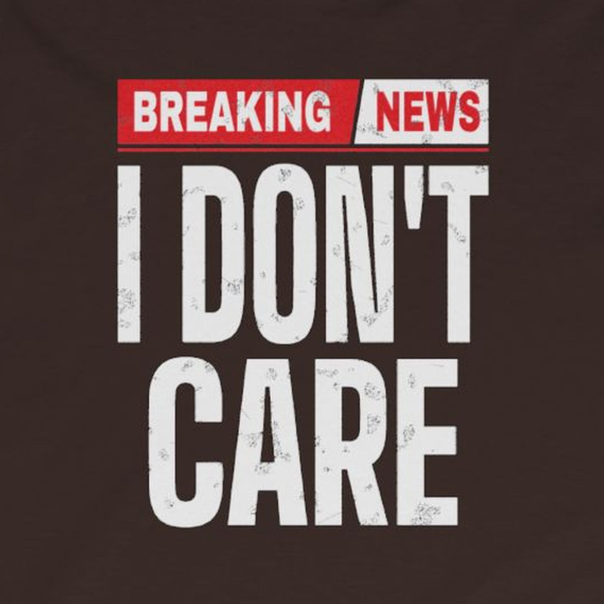 Breaking News I Don't Care Long Sleeve Tee – Dark Chocolate – front print close-up