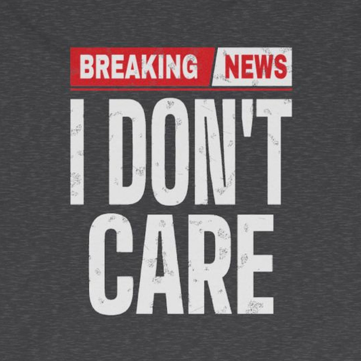 Breaking News I Don't Care Long Sleeve Tee – Dark Heather – front print close-up