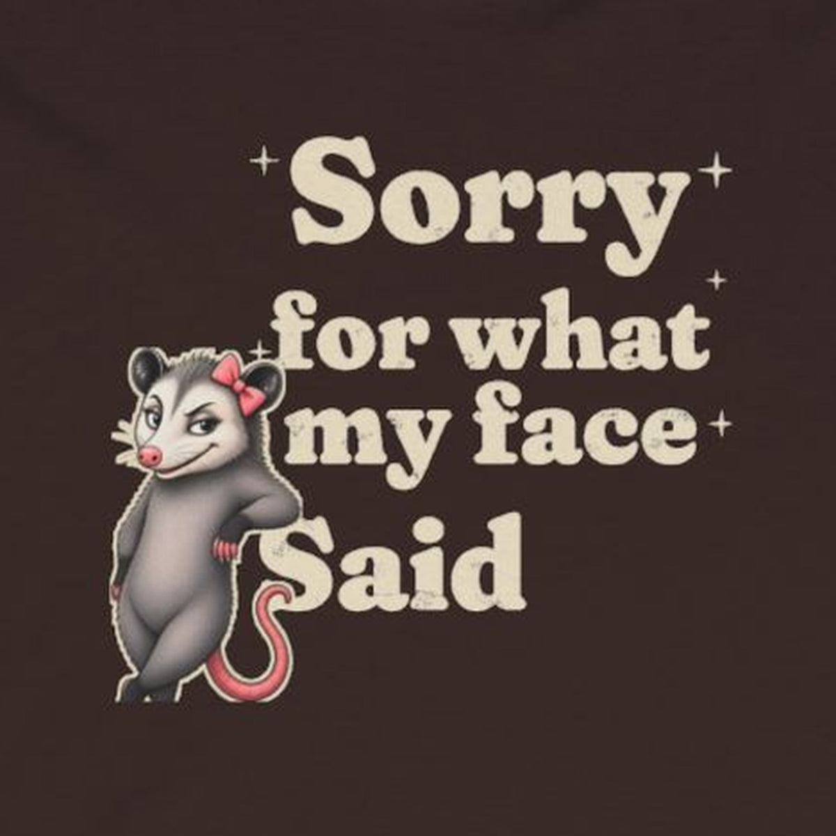 Sorry For What My Face Said Long Sleeve Tee – Dark Chocolate – front print close-up