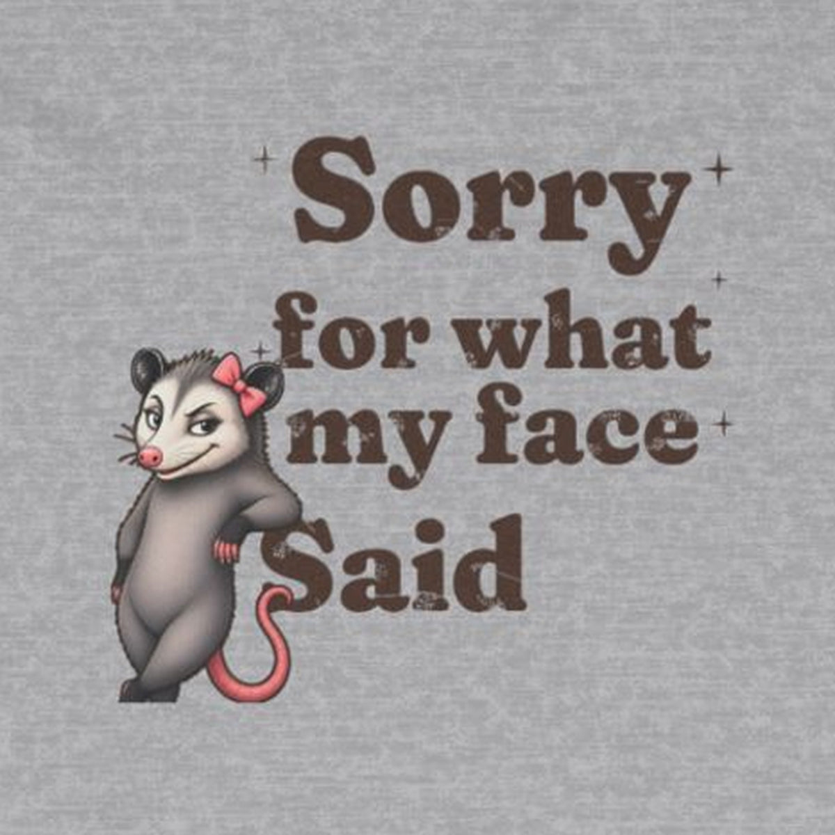 Sorry For What My Face Said Long Sleeve Tee – Sport Grey – front print close-up