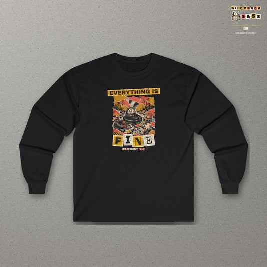 Everything Is Fine Stressed Possum Long Sleeve Tee – Back Porch Sass – Black – front