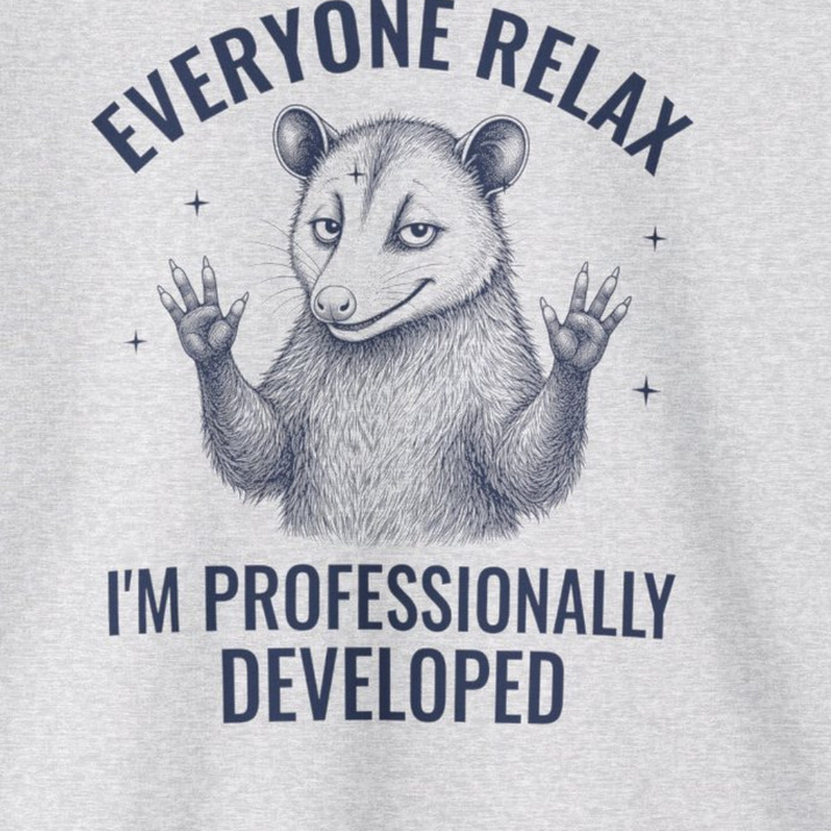 Everyone Relax I'm Professionally Developed - Carl Sweatshirt – Ash – front print close-up